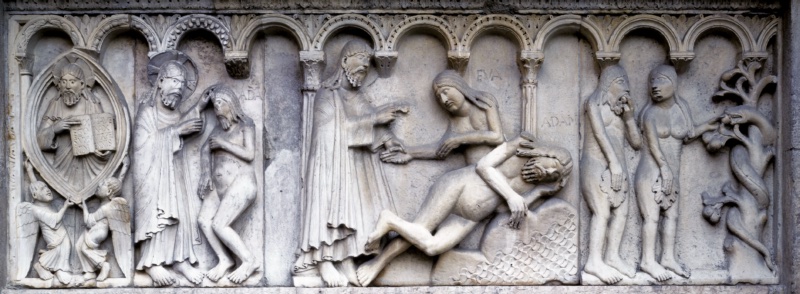 Stories from Genesis: the Eternal Father in the mandorla, the creation of Adam, the creation of Eve, the Original Sin